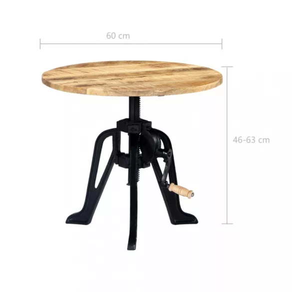 tömör mangófa és öntöttvas kisasztal 60 x (46-63) cm