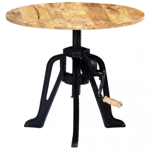 tömör mangófa és öntöttvas kisasztal 60 x (46-63) cm