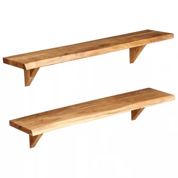 2 db tömör akácfa fali polc 90x20x18 cm