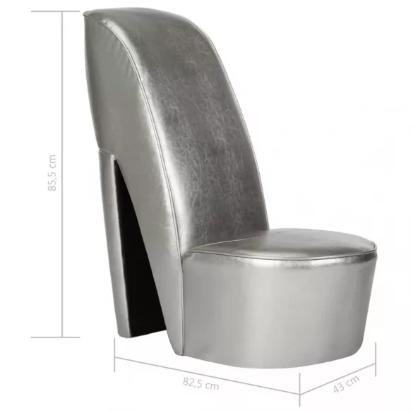 ezüstszínű magas sarkú cipő formájú műbőr szék