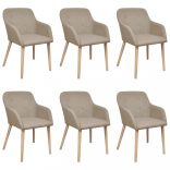 6 db bézs szövet és tömör tölgyfa étkezőszék