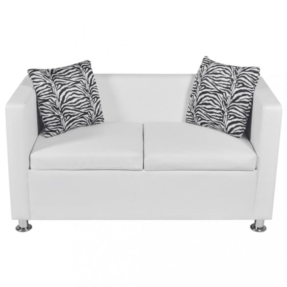 fehér 3-személyes és 2-személyes műbőr kanapészett