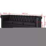 2 személyes és 3 személyes fekete műbőr Chesterfield kanapé