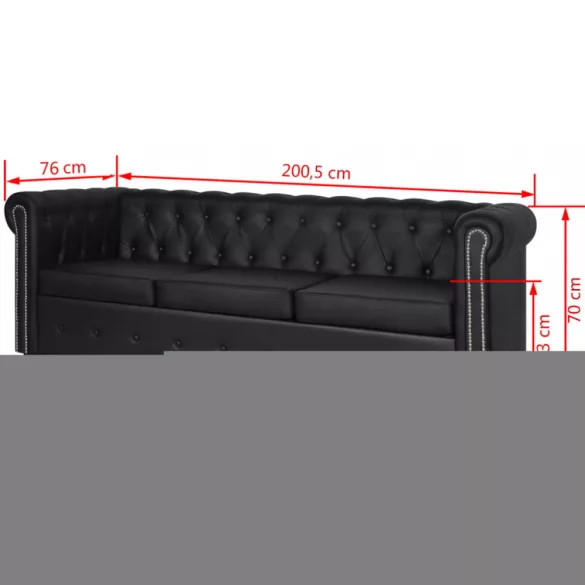 2 személyes és 3 személyes fekete műbőr Chesterfield kanapé
