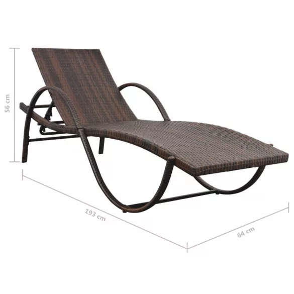 2 db barna polyrattan napozóágy asztallal