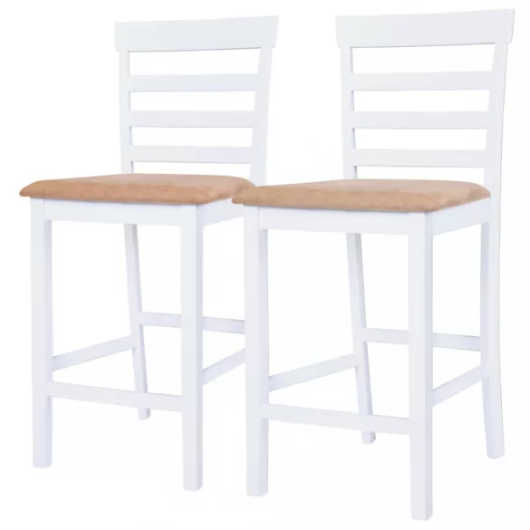 3-részes barna-fehér tömör fa bárasztal és szék garnitúra