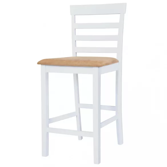 3-részes barna-fehér tömör fa bárasztal és szék garnitúra