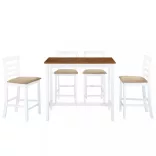 5 részes barna-fehér tömör fa bárasztal és szék garnitúra