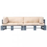 2 részes fenyőfa kerti raklapkanapé homokszínű párnákkal