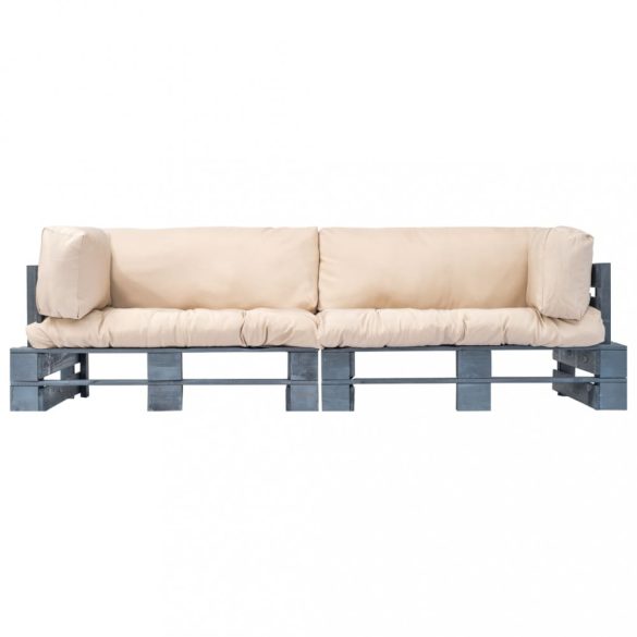 2 részes fenyőfa kerti raklapkanapé homokszínű párnákkal