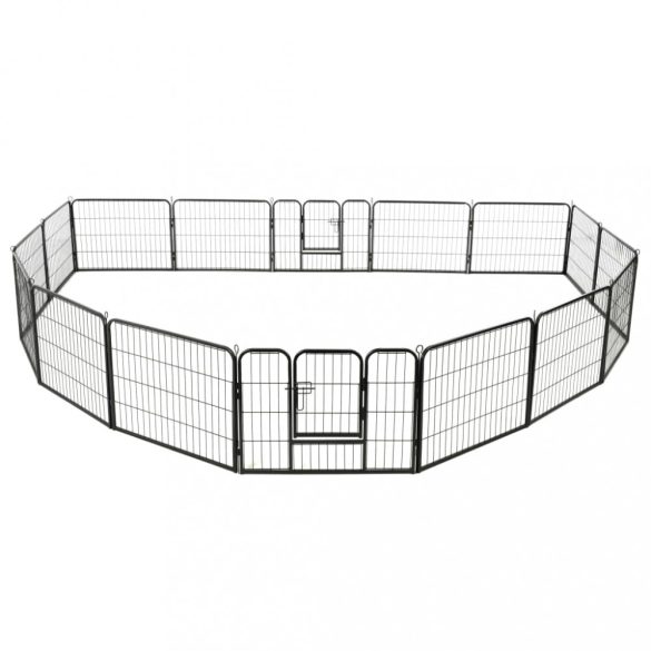 fekete színű acél kutyakennel 16 panelből 60 x 80 cm