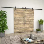 fekete tolóajtó acél fémszerelék készlet 2 x 183 cm