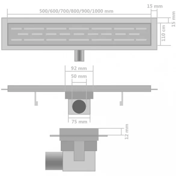 2db lineáris rozsdamentes acél zuhany lefolyó 530 x 140 mm