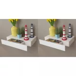 2 db fehér lebegő fali polc fiókkal 48 cm