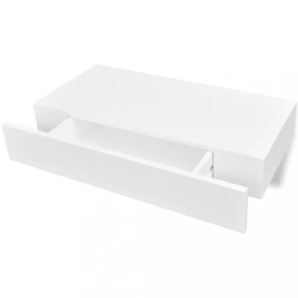 2 db fehér lebegő fali polc fiókkal 48 cm