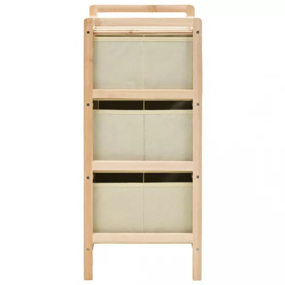 2 db cédrusfa tárolóállvány 3 db bézs szövet kosárral