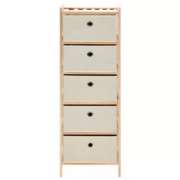 2 db cédrusfa tárolóállvány 5 db bézs szövet kosárral