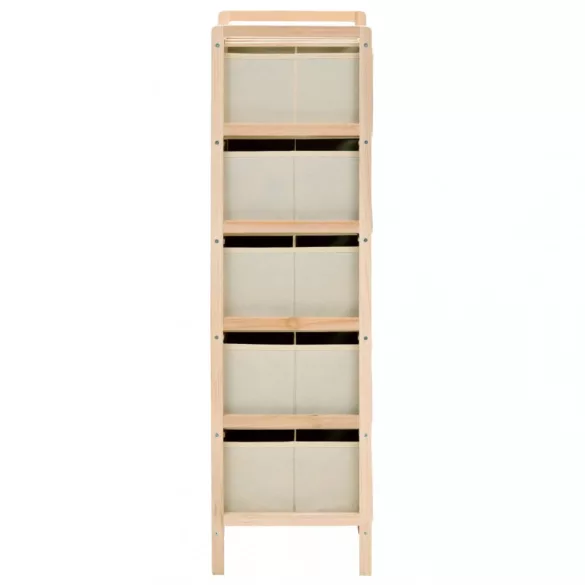 2 db cédrusfa tárolóállvány 5 db bézs szövet kosárral