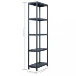 2 db fekete műanyag tároló polc 125 kg 60 x 30 x 180 cm