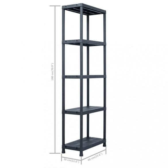 2 db fekete műanyag tároló polc 125 kg 60 x 30 x 180 cm