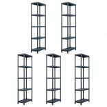 5 db fekete műanyag tároló polc 125 kg 60 x 30 x 180 cm