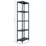 5 db fekete műanyag tároló polc 125 kg 60 x 30 x 180 cm