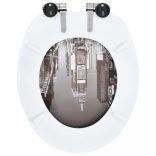 2 db New York mintás MDF WC-ülőke lassan csukódó fedéllel