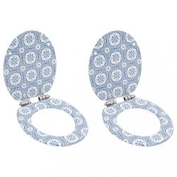   2 db porcelánmintás MDF WC-ülőke lassan csukódó fedéllel