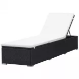 2 db fekete polyrattan napozóágy párnával