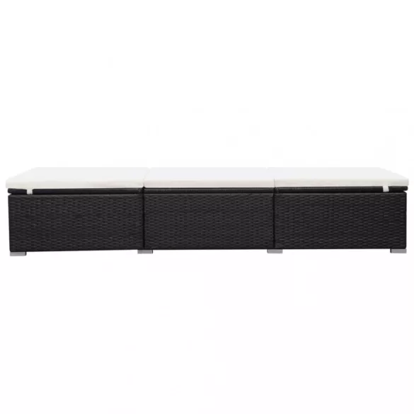 2 db fekete polyrattan napozóágy párnával