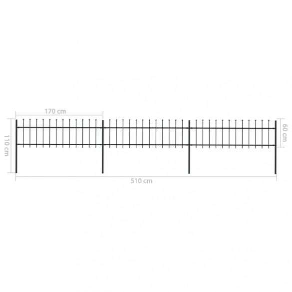 fekete acélkerítés lándzsás tetejű 537 x 60 cm