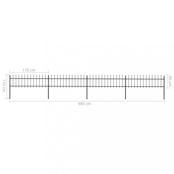 fekete acélkerítés lándzsás tetejű 714,5 x 60 cm