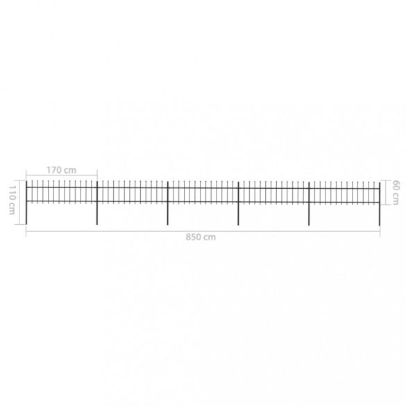 fekete acélkerítés lándzsás tetejű szegéllyel 892,5 x 60 cm