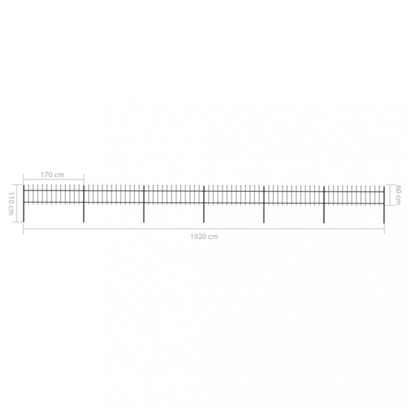 fekete acélkerítés lándzsás tetejű szegéllyel 1070 x 60 cm