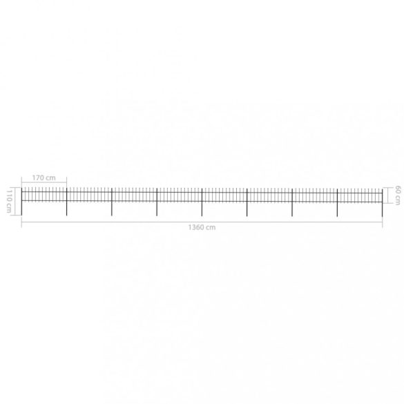 fekete acélkerítés lándzsás tetejű szegéllyel 1426 x 60 cm