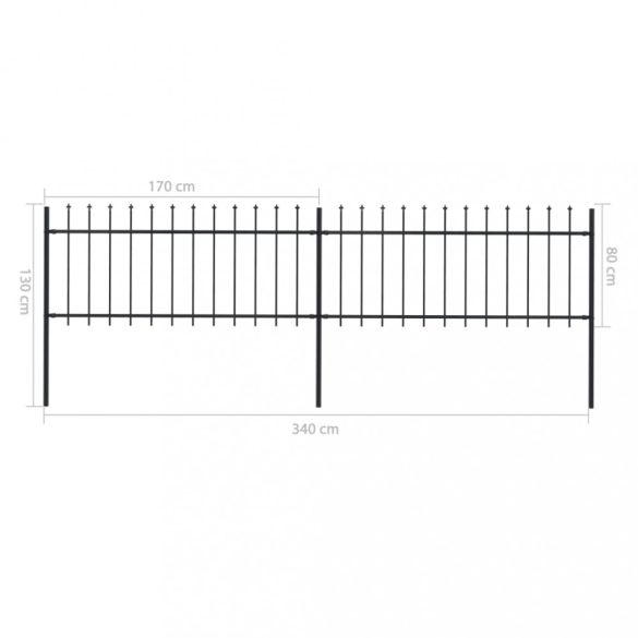 fekete acél kerti kerítés lándzsás tetejű 359 x 80 cm