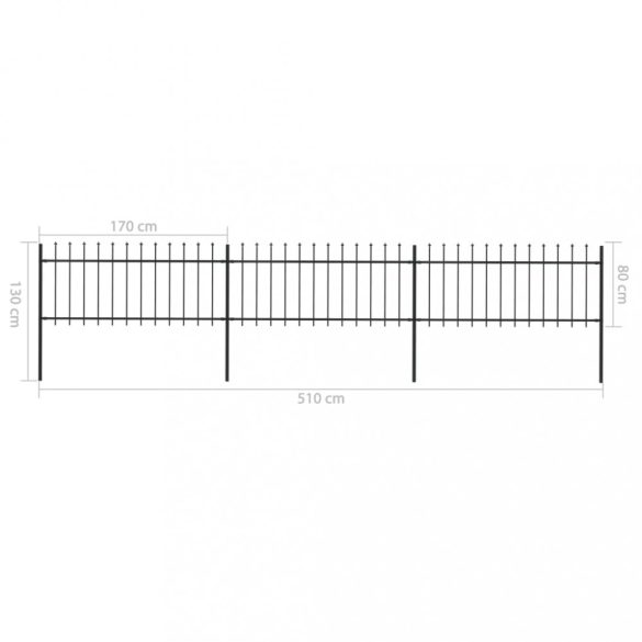 fekete acélkerítés lándzsás tetejű 537 x 80 cm