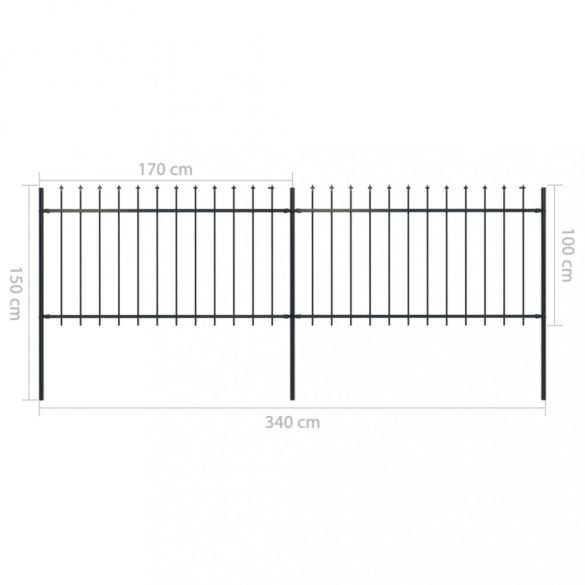 fekete acél kerti kerítés lándzsás tetejű 359 x 100 cm