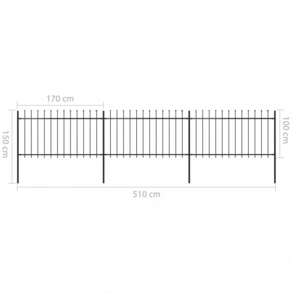 fekete acélkerítés lándzsás tetejű 537 x 100 cm