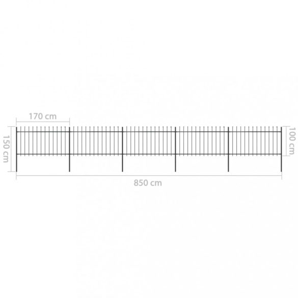 fekete acélkerítés lándzsás tetejű szegéllyel 892,5 x 100 cm