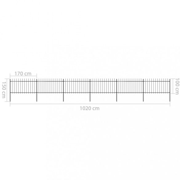 fekete acélkerítés lándzsás tetejű szegéllyel 1070 x 100 cm