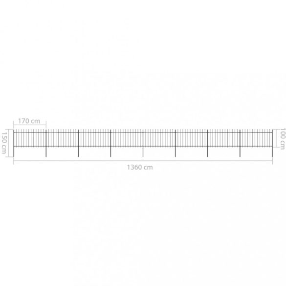 fekete acél kerti kerítés lándzsás tetejű 1426 x 100 cm