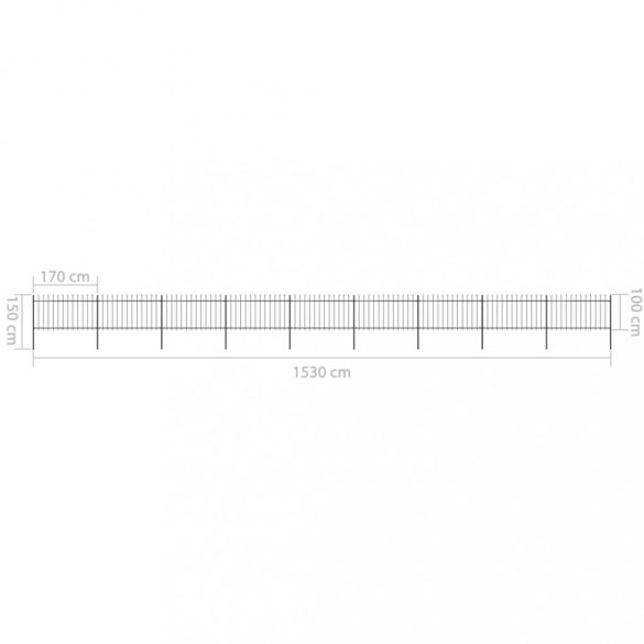 fekete acél kerti kerítés lándzsás tetejű 1603,5 x 100 cm