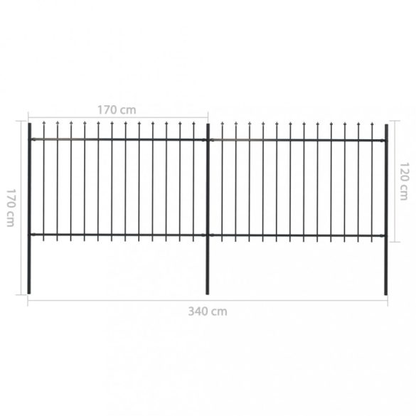 fekete lándzsahegyes tetejű kerti acélkerítés 3,4 x 1,2 m