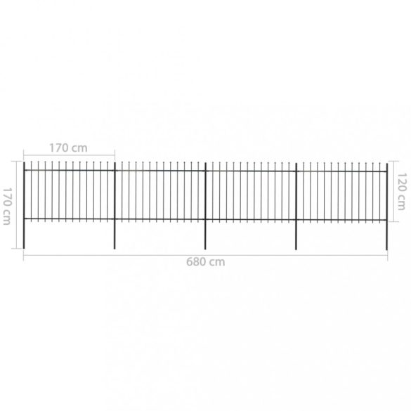 fekete acélkerítés lándzsás tetejű 714,5 x 120 cm