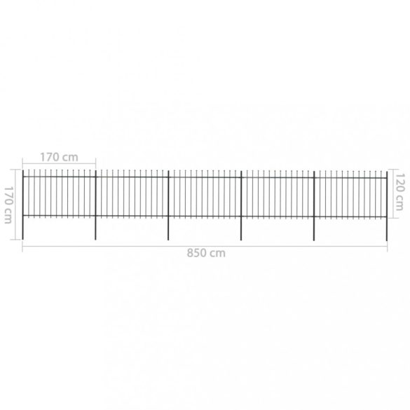 fekete acélkerítés lándzsás tetejű szegéllyel 892,5 x 120 cm