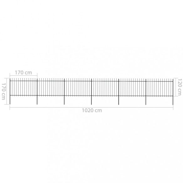 fekete acélkerítés lándzsás tetejű szegéllyel 1070 x 120 cm