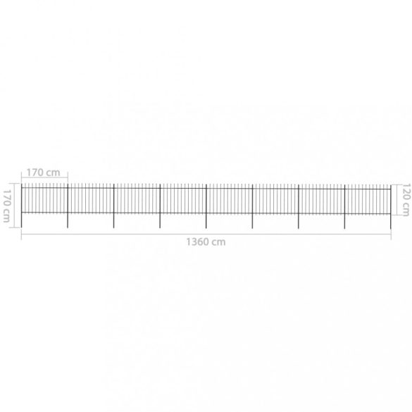 fekete acél kerti kerítés lándzsás tetejű 1426 x 120 cm