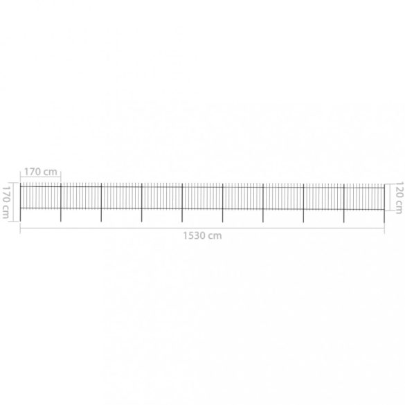 fekete acél kerti kerítés lándzsás tetejű 1603,5 x 120 cm