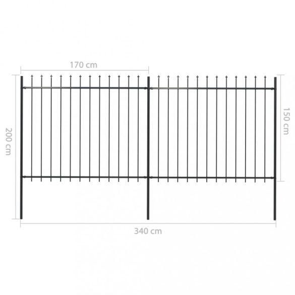 fekete acél kerti kerítés lándzsás tetejű 359 x 150 cm